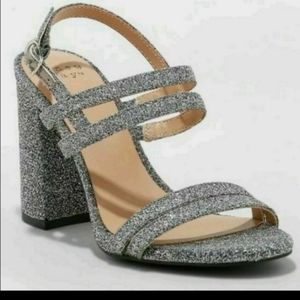 Silver glitter strappy heels